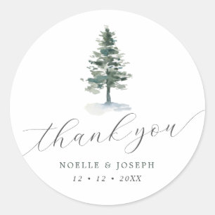 Sticker Rond Simple Arbre de Pin à l'aquarelle Mariage Merci