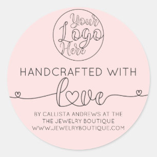 Sticker Rond Simple artisanal rose manuscrit Coeur affaires