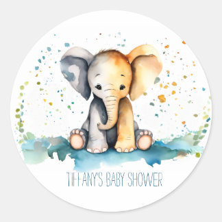 Sticker Rond Simple bébé éléphant avec le Baby shower de nom de