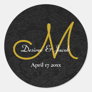 Sticker Rond Simple Black Gold Blanc Élégant Monogramme de mari