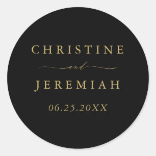 Sticker Rond Simple Black Gold Modern Script Mariage