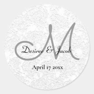 Sticker Rond Simple blanc noir gris élégant Monogramme de maria