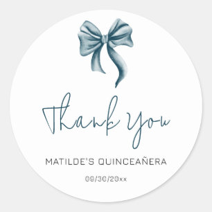 Sticker Rond Simple Bleu Script Quinceanera Merci