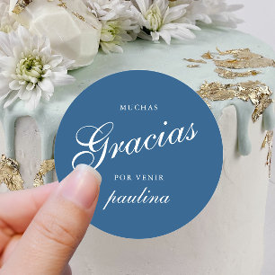 Sticker Rond Simple Blue White Quinceañera Gracias Nom du scrip