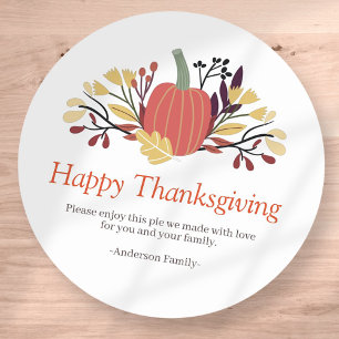 Sticker Rond Simple Chic Citrouilles d'automne Thanksgiving