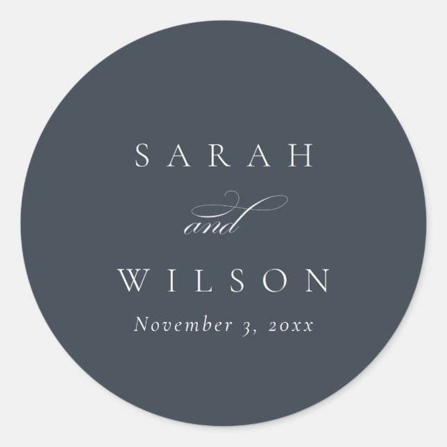 Sticker Rond Simple Chic Élégant Script Black Navy Mariage (Devant)