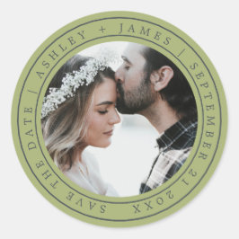 Sticker Rond Simple Chic Enregistrer la date Mariage Photo Clas