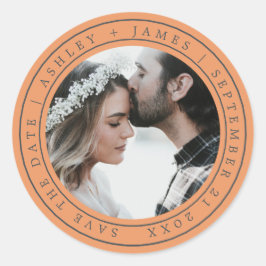 Sticker Rond Simple Chic Enregistrer la date Mariage Photo Oran
