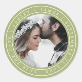 Sticker Rond Simple Chic Enregistrer la date Mariage photo vert