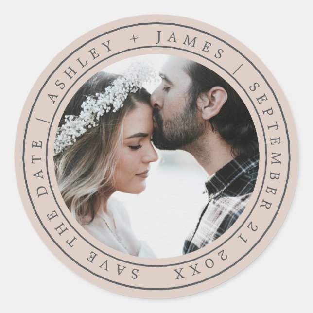 Sticker Rond Simple Chic Enregistrer la date Mariage photo viol (Devant)