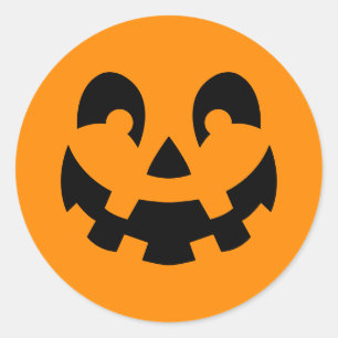 Sticker Rond Simple Citrouille Noire Visage Sur Halloween Orang