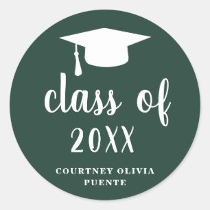 Sticker Rond Simple Classic Forest Green White Graduation Cap
