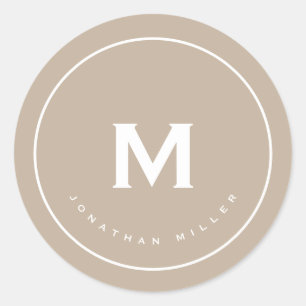 Sticker Rond Simple Classique Monogramme Beige