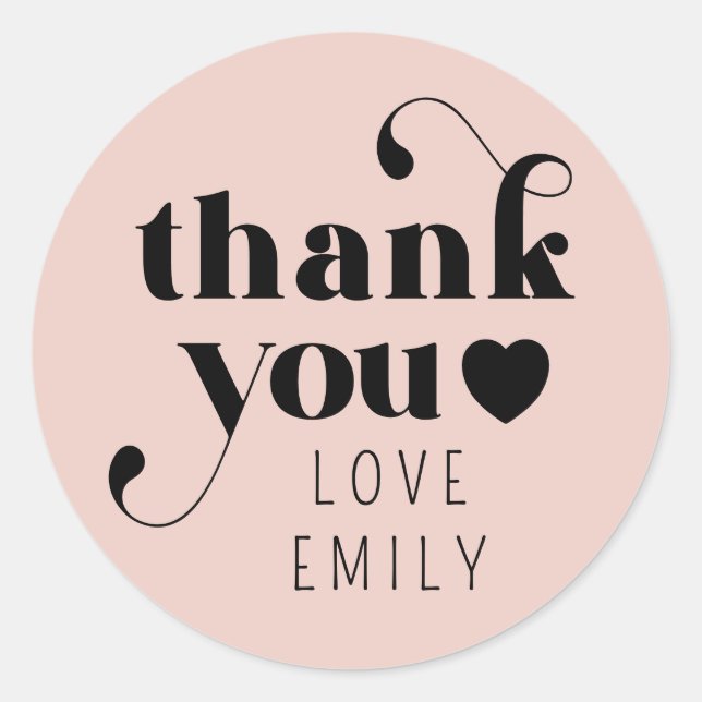 Sticker Rond Simple coeur de Merci rétro | Noir rose (Devant)