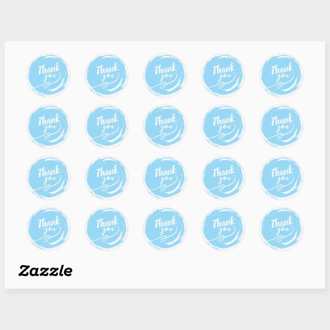 Sticker Rond Simple Cursive Merci Bleu (Feuille)