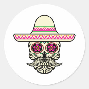 Sticker Rond Simple Dia de Muertos Skull avec l'autocollant du
