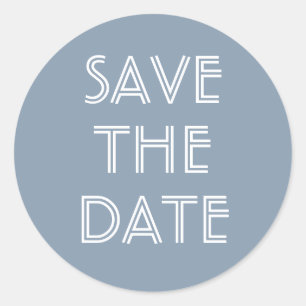 Sticker Rond Simple Dusty Blue Enregistrer L'Autocollant Date