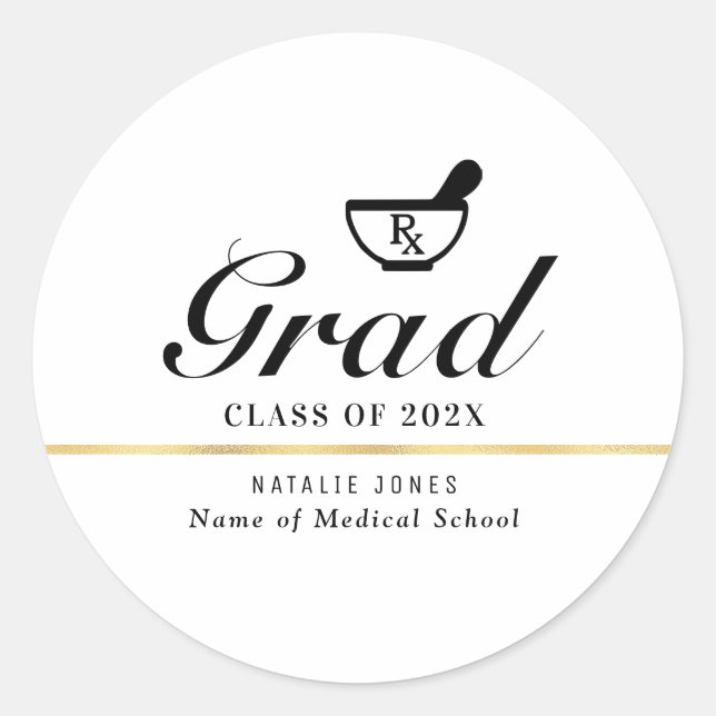 Sticker Rond simple écriture noire diplôme de pharmacie (Devant)