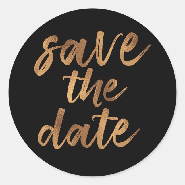 Sticker Rond Simple Écriture Pinceau Noir Et Or Save The Date (Devant)
