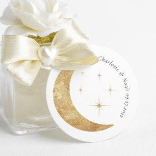 Sticker Rond Simple Elégant Celestial Gold Moon Stars Mariage
