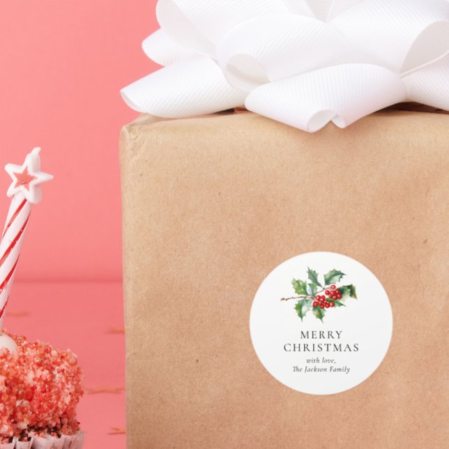 Sticker Rond Simple Elegant Christmas Watercolor Botanical (Créateur téléchargé)