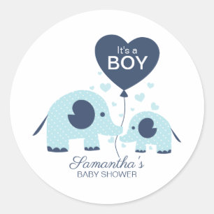 Sticker Rond Simple Élégant Éléphant Bleu Garçon Baby Shower