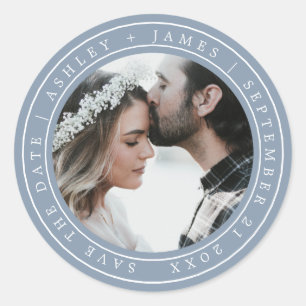 Sticker Rond Simple Elegant Enregistrer la date Mariage photo B