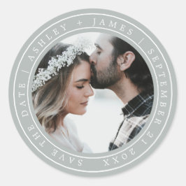 Sticker Rond Simple Elegant Enregistrer la date Mariage Photo G