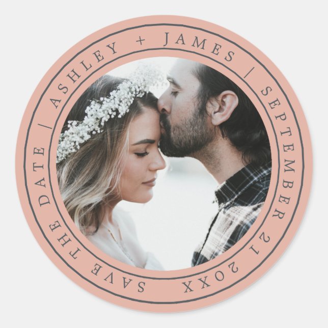 Sticker Rond Simple Elegant Enregistrer la date Mariage Photo R (Devant)