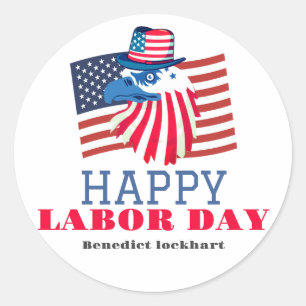 Sticker Rond Simple Elegant Labor Day avec drapeau américain