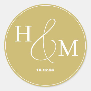 Sticker Rond Simple Élégant Mariage Moderne Monogrammé
