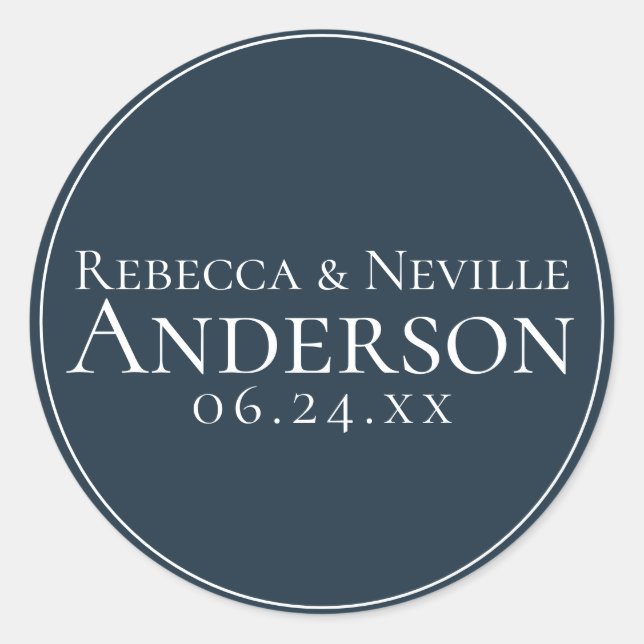 Sticker Rond Simple Elegant Moderne Marine Mariage de texte ble (Devant)