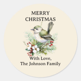 Sticker Rond Simple élégant Noël Floral Bird