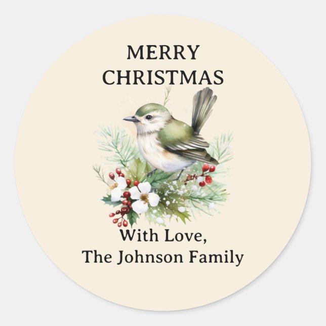 Sticker Rond Simple élégant Noël Floral Bird (Devant)