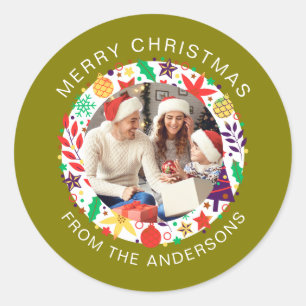 Sticker Rond Simple Elegant Round Photo Nom de famille