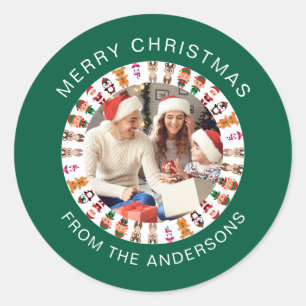 Sticker Rond Simple Elegant Round Photo Nom de famille