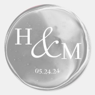 Sticker Rond Simple Élégant Sceau de Cire Monogrammé Mariage