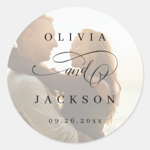 Sticker Rond Simple élégant script romantique photo mariage fav