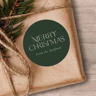Sticker Rond Simple et élégant Joyeux Noël   Nom   Vert