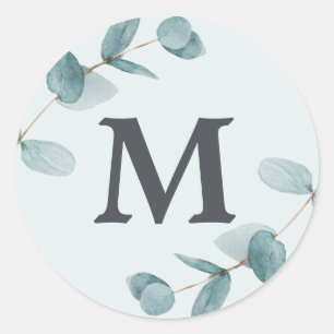 Sticker Rond Simple Eucalyptus Branches Rustique Mariage monogr