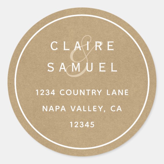 Sticker Rond Simple Faux Rustic Kraft Mariage Adresse de retour (Devant)