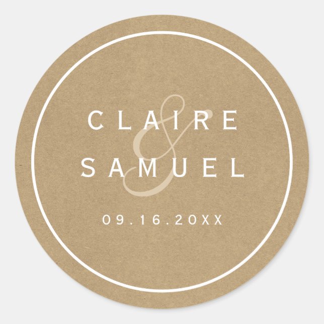 Sticker Rond Simple Faux Rustique Mariage Kraft (Devant)