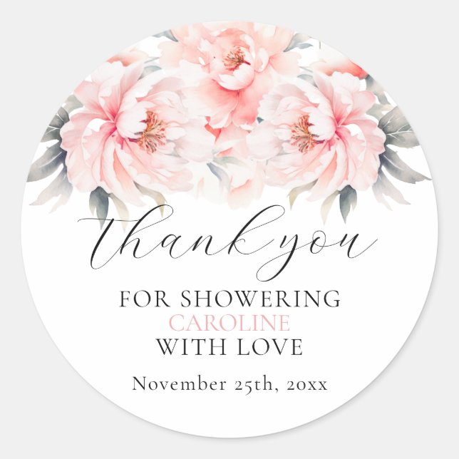 Sticker Rond Simple Fleurs de Pivoines Rose Pâle LANCEMENT DE M (Devant)