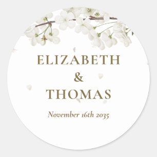 Sticker Rond Simple Fleurs Mariage Jolies Fleurs Blanches Faveu