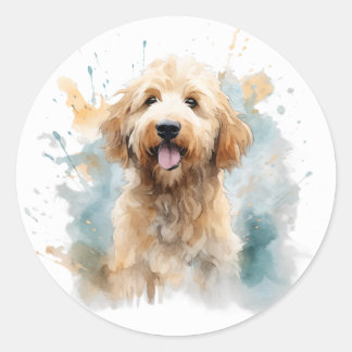 Sticker Rond Simple Goldendoodle Chien Mignon Aquarelle Moderne