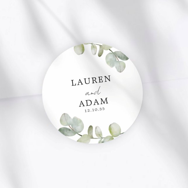 Sticker Rond Simple Green Eucalyptus Wedding (Créateur téléchargé)