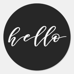 Sticker Rond Simple Hello Design dans un magnifique script de t