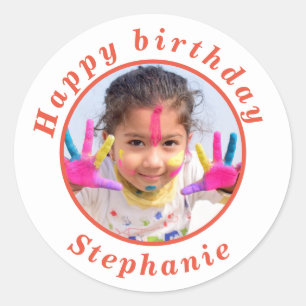 Sticker Rond Simple heureux anniversaire Nom de la photo