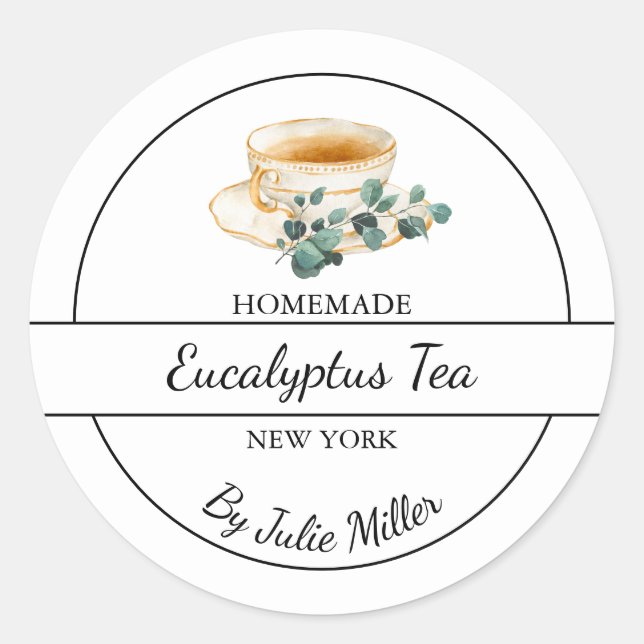 Sticker Rond Simple Homemade Eucalyptus Tea Label (Devant)