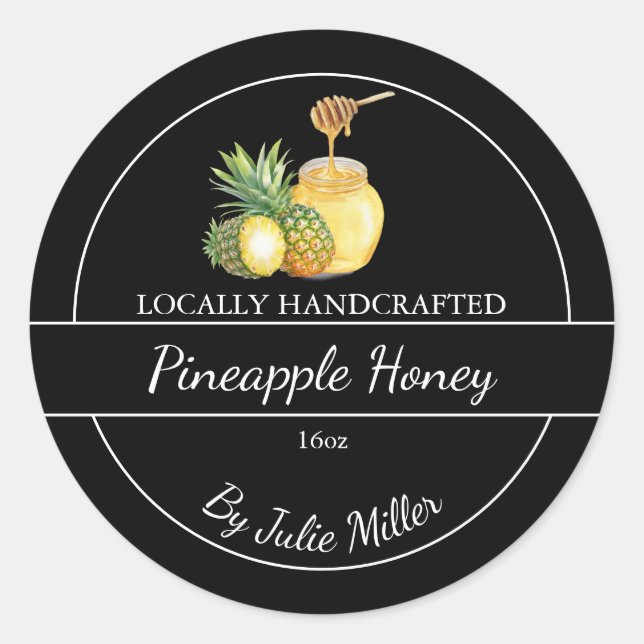 Sticker Rond Simple Homemade Pineapple infused Honey Label (Devant)